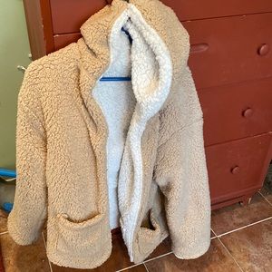 Reversible Fluffy Fleece Cardigan With Pockets